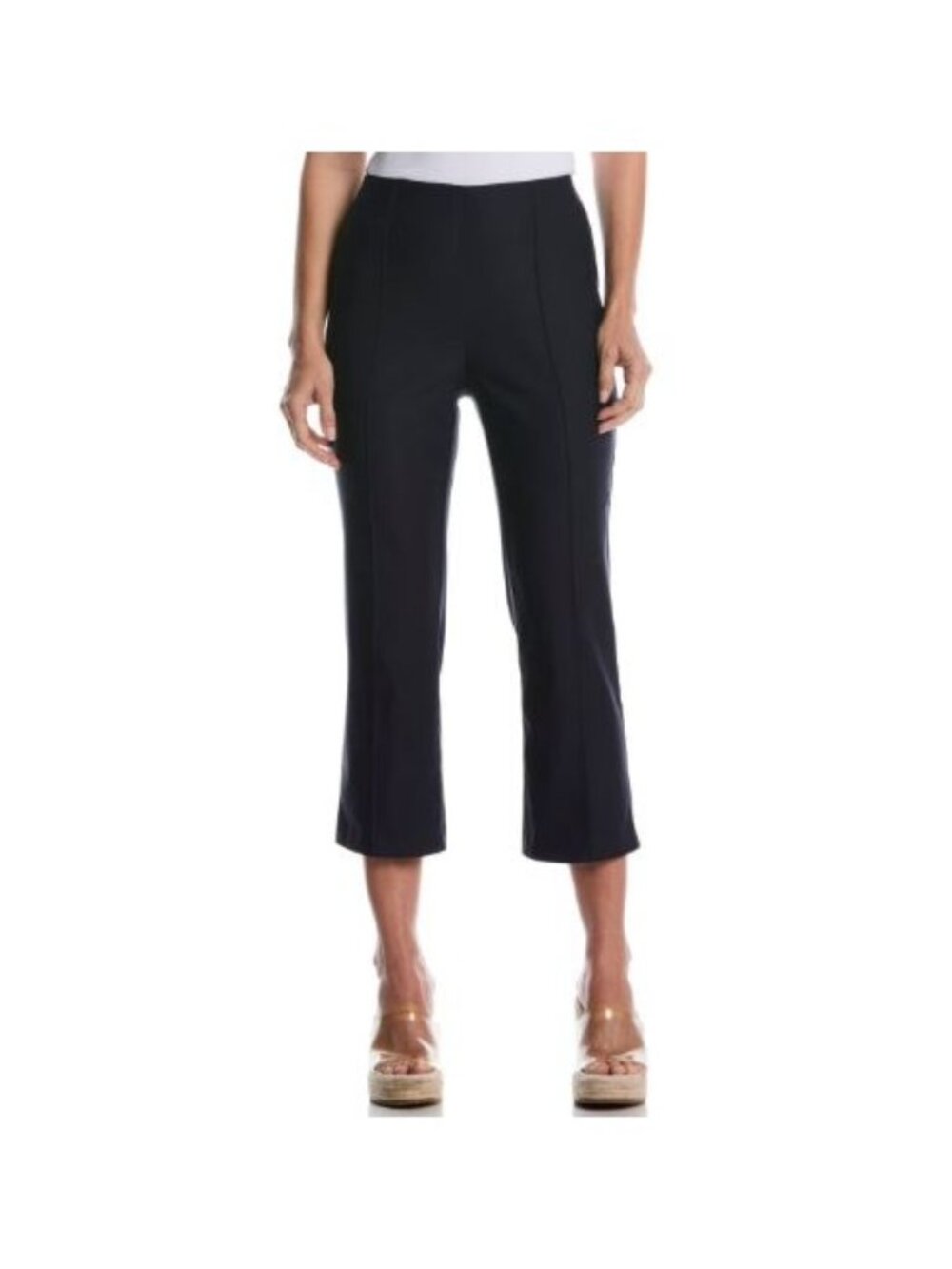 Rafaella Women's Capri 6 Stretch Crop Pintuck Pant Navy Blue Size 6
